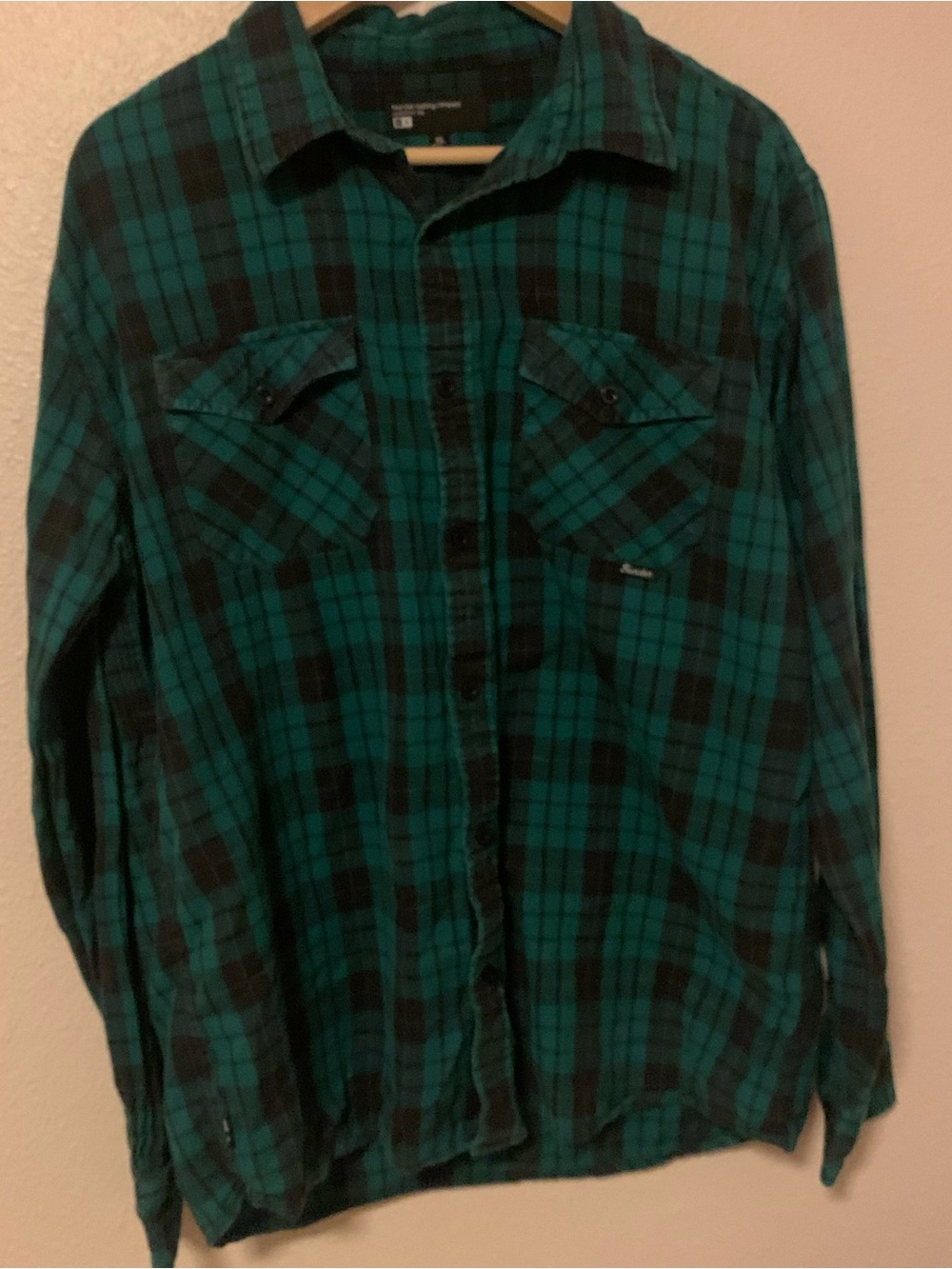Fourstar Clothing Company-Men's Teal and Black Plaid Button-Down Shirt